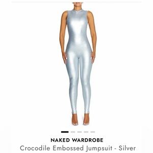 Naked Wardrobe Metallic Silver Jumpsuit